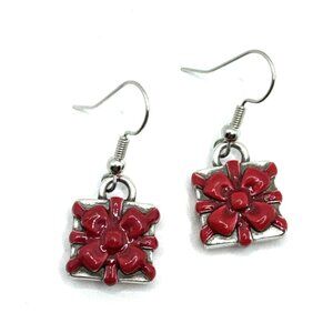 Brighton Christmas Carol Presents Red Bows Holidays Merry Silver Earrings NWOT